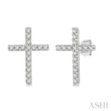 1/10 ctw Cross Round Cut Diamond Petite Fashion Earring in 10K White Gold