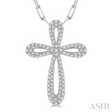 1/2 ctw Latin Cross Round Cut Diamond Pendant With Chain in 14K White Gold