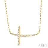 1/6 ctw Cross Round Cut Diamond Necklace in 10K Yellow Gold