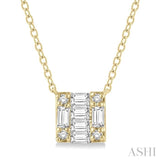 1/8 ctw Square Shape Baguette and Round Cut Diamond Petite Fashion Pendant With Chain in 10K Yellow Gold