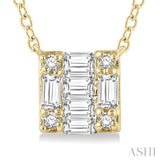 1/8 ctw Square Shape Baguette and Round Cut Diamond Petite Fashion Pendant With Chain in 10K Yellow Gold