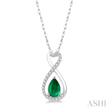 6X4 MM Pear Cut Emerald and 1/10 ctw Eternity Round Cut Diamond Precious Pendant With Chain in 10K White Gold