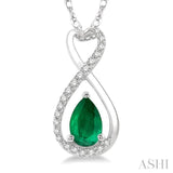 6X4 MM Pear Cut Emerald and 1/10 ctw Eternity Round Cut Diamond Precious Pendant With Chain in 10K White Gold