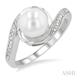 7X7 MM Round Shape Cultured Pearl and 1/50 Ctw Bypass Round Cut Diamond Ring in Sterling Silver
