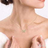 1/6 Ctw Butterfly Motif Round Cut Diamond Petite Fashion Pendant With Chain in 10K Yellow Gold