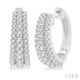 1/2 ctw Triple Row Round Cut Diamond Huggie Petite Earrings in 14K White Gold