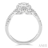 1/4 Ctw Twisted Shank Oval Shape Semi-Mount Round Cut Diamond Engagement Ring in 14K White Gold