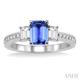 7x5 MM Octagon Cut Tanzanite and 1/2 Ctw Round Cut Diamond Precious Ring in 14K White Gold