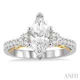 1/3 ctw Marquise Shape Tri Mount Round Cut Diamond Semi-Mount Engagement Ring in 14K White and Yellow Gold