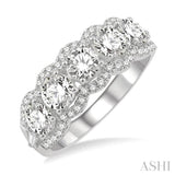 2.00 ctw Scalloped Edge Circular Mount 5-Stone Baguette and Round Cut Diamond Fashion Ring in 14K White Gold