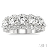 2.00 ctw Scalloped Edge Circular Mount 5-Stone Baguette and Round Cut Diamond Fashion Ring in 14K White Gold