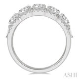 2.00 ctw Scalloped Edge Circular Mount 5-Stone Baguette and Round Cut Diamond Fashion Ring in 14K White Gold