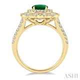 8x6 MM Oval Shape Emerald and 1.00 ctw Lattice Baguette and Round Cut Diamond Precious Ring in 14K Yellow Gold