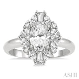 5/8 ctw Marquise Shape Oval, Baguette and Round Cut Diamond Semi-Mount Engagement Ring in 14K White Gold