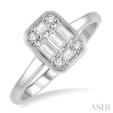 1/2 ctw Octagonal Shape Baguette and Round Cut Diamond Ladies Ring in 14K White Gold