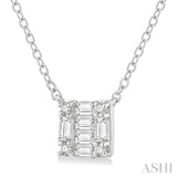 1/8 Ctw Square Shape Baguette and Round Cut Diamond Petite Fashion Pendant With Chain in 14K White Gold