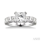 2 Ctw Princess Cut Diamond Semi-Mount Engagement Ring in 18K White Gold