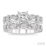 3/4 Ctw Diamond Wedding Set with 5/8 Ctw Princess Cut Engagement Ring and 1/6 Ctw Wedding Band in 14K White Gold