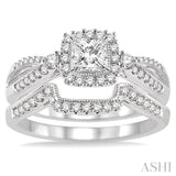 5/8 Ctw Diamond Wedding Set with 1/2 Ctw Princess Cut Engagement Ring and 1/6 Ctw Wedding Band in 14K White Gold