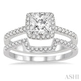 1 1/10 ctw Diamond Wedding Set with 7/8 ctw Princess Cut Engagement Ring and 1/5 ctw Wedding Band in 14K White Gold