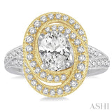 7/8 ctw Round Cut Diamond Semi-Mount Engagement Ring in 14K White and Yellow Gold