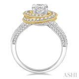 7/8 ctw Round Cut Diamond Semi-Mount Engagement Ring in 14K White and Yellow Gold