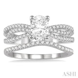 1 1/3 ctw Diamond Wedding Set with 1 1/6 ctw Oval Cut Engagement Ring and 1/5 ctw Wedding Band in 14K White Gold