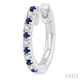 1/10 ctw Petite 1.35 MM Sapphire and Round Cut Diamond Precious Fashion Huggies in 10K White Gold