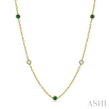 2.85 MM Emerald and 1/2 Ctw Round Cut Diamond Precious Station Necklace in 14K Yellow Gold