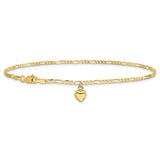 14k Figaro Link with Dangling Heart Anklet