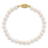 14k 5-6mm Round White Saltwater Akoya Cultured Pearl Bracelet