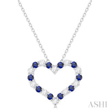 1.80 MM Round Cut Sapphire and 1/4 Ctw Open Heart Round Cut Diamond Precious Fashion Pendant With Chain in 14K White Gold