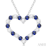 1/4 ctw Open Heart 1.80 MM Round Cut Sapphire and Round Cut Diamond Precious  Fashion Pendant With Chain in 14K White Gold