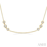 2 Ctw Three Stone Bezel Set Round Cut Diamond Station Necklace in 14K Yellow Gold
