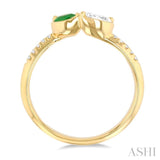 1/3 ctw Toi Et Moi 5X3MM Pear Cut Emerald and 1/4 ctw Pear & Round Cut Diamond Precious Fashion Ring in 14K Yellow Gold