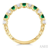 1/2 ctw Round Cut 2.85MM Emerald and Diamond Precious Wedding Band in 14K Yellow Gold