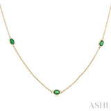 4x3 MM Oval Cut Emerald Precious Station Necklace in 14K Yellow Gold