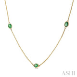 4x3 MM Oval Cut Emerald Precious Station Necklace in 14K Yellow Gold