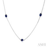 4x3 MM Oval Cut Sapphire Precious Station Necklace in 14K White Gold