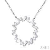 3/8 ctw Circle Baguette and Round Cut Diamond Scatter Pendant With Chain in 10K White Gold