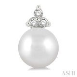 5.5 MM Round Cut Cultured Pearl and 1/20 Ctw Petite Round Cut Diamond Fashion Stud Earring in 10K White Gold