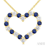 1/2 ctw Open Heart 2.3 MM Round Cut Sapphire and Round Cut Diamond Precious  Fashion Pendant With Chain in 14K Yellow Gold