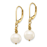 14k 8-9mm Near Round White FWC Pearl Leverback Earrings