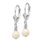 14K White Gold 5-6mm White Semi-round FWC Pearl Leverback Earrings