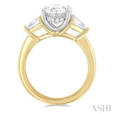 1.00 Ctw Oval Shape Trillion Cut & Round Cut Diamond Semi Mount Engagement Ring in 14K Yellow and White Gold