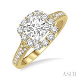 5/8 Ctw Cushion Shape Mount Round Cut Diamond Semi-Mount Engagement Ring in 14K Yellow and White Gold