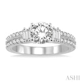 1/2 ctw Twin Row Baguette and Round Cut Diamond Semi Mount Engagement Ring in 14K White Gold