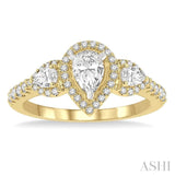 5/8 Ctw Pear Shape Past, Present & Future Round Cut Diamond Semi Mount Engagement Ring in 14K Yellow and White Gold