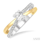 1/6 Ctw Oval Shape Two Tone Criss Cross Round Cut Diamond Semi-Mount Engagement Ring in 14K White and Yellow Gold