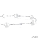 5 MM Round Shape Cultured Pearl and 1/6 ctw Round Cut Diamond Fashion Station Bracelet in 14K White Gold